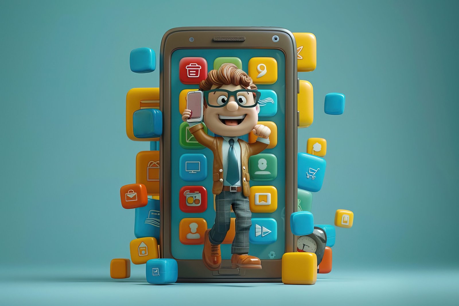 3d-character-emerging-from-smartphone 3d-character-emerging-from-smartphone