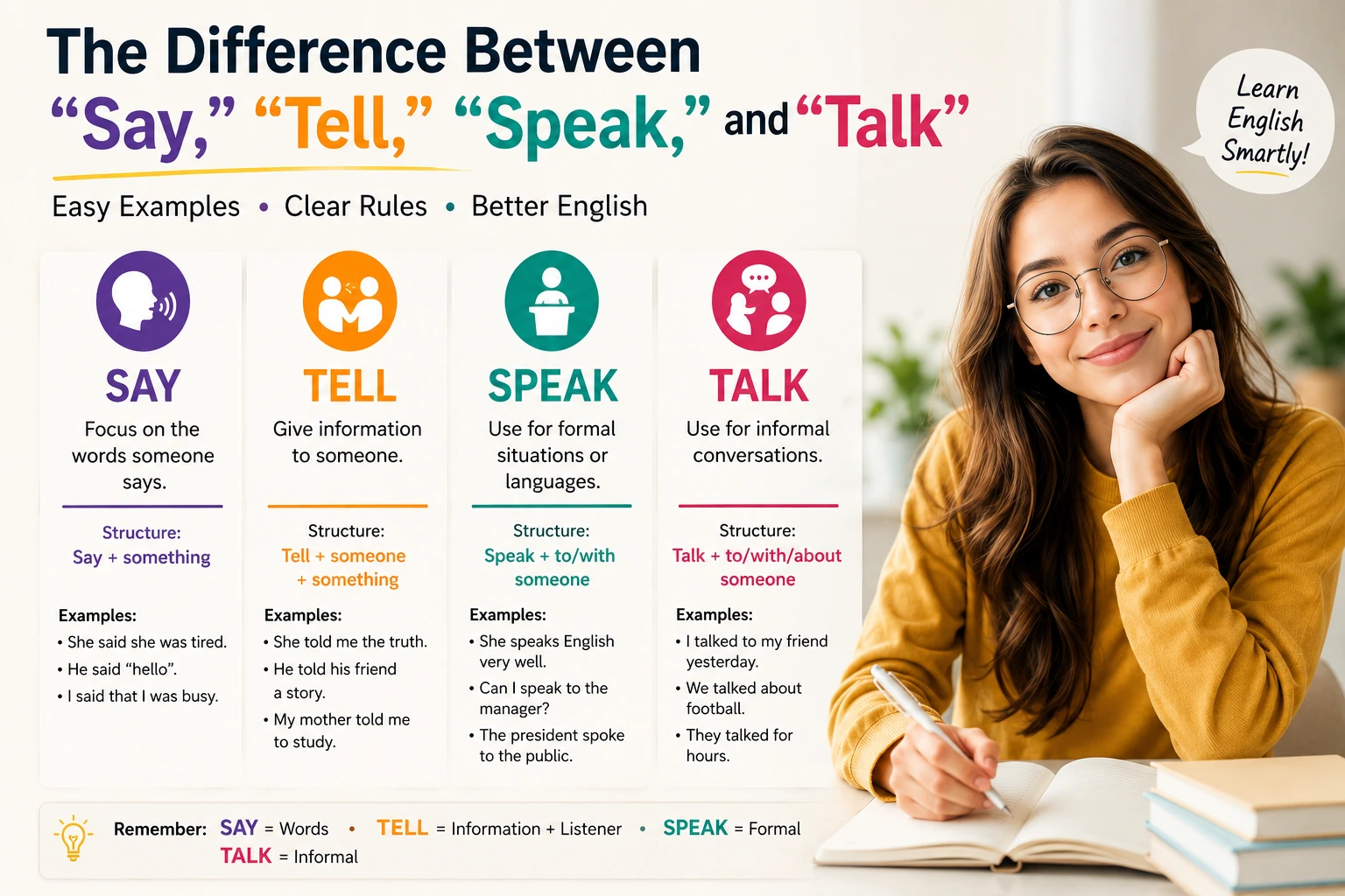 difference between say tell speak and talk
