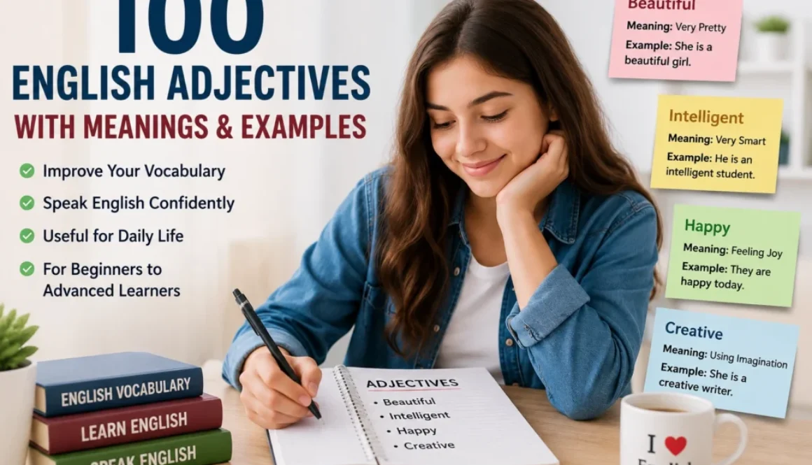 100 english adjectives, english adjectives with examples