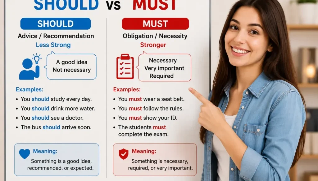should vs must, should and must,
